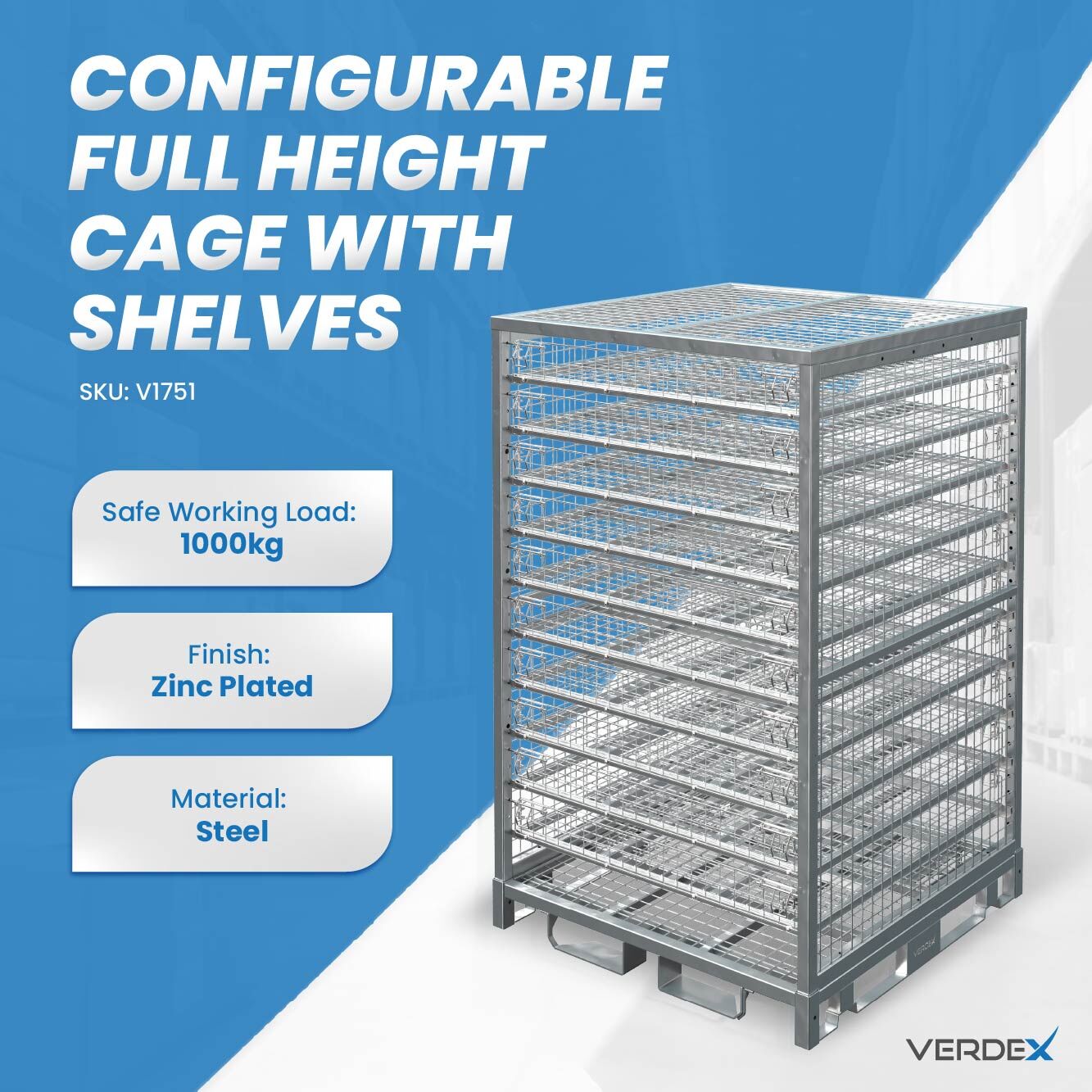 Configurable Full Height Cage with Shelves