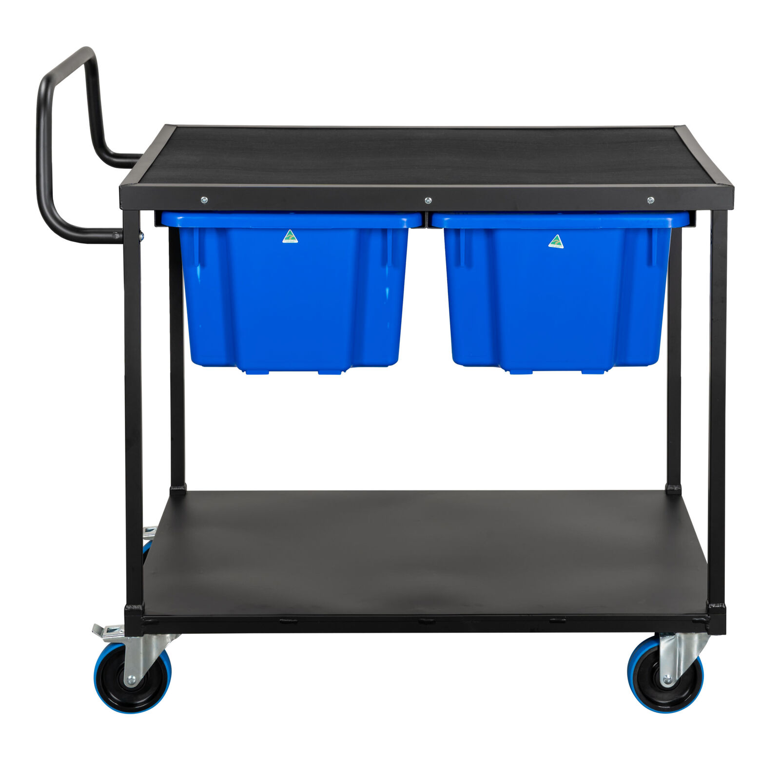 2 Tier Aluminum Trolley (with Undershelf Rail & 2 x No.10 Blue Bins)