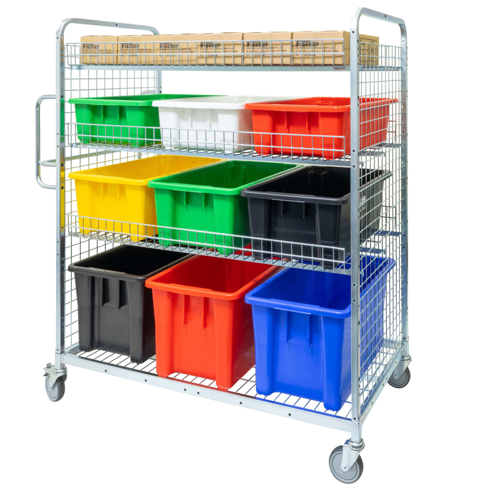 1910 Series - Cage Trolley with 3 Tray Mesh Shelves