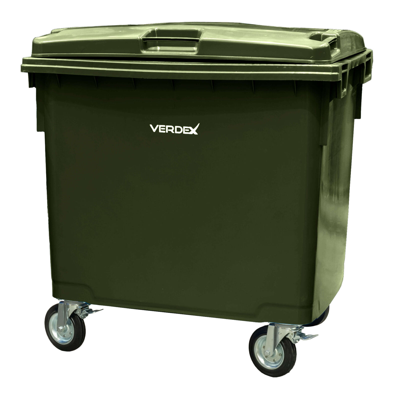 Large Plastic Wheelie Bin  - Flat Lid 1100L (Dark Green)