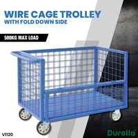 Cage Trolley (with fold down side) - Wire cage open top