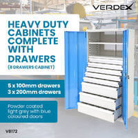 Heavy Duty Industrial Storage Cabinets 8 Drawer Cabinet ( 5 x 100mm & 3 x 200mm drawers)