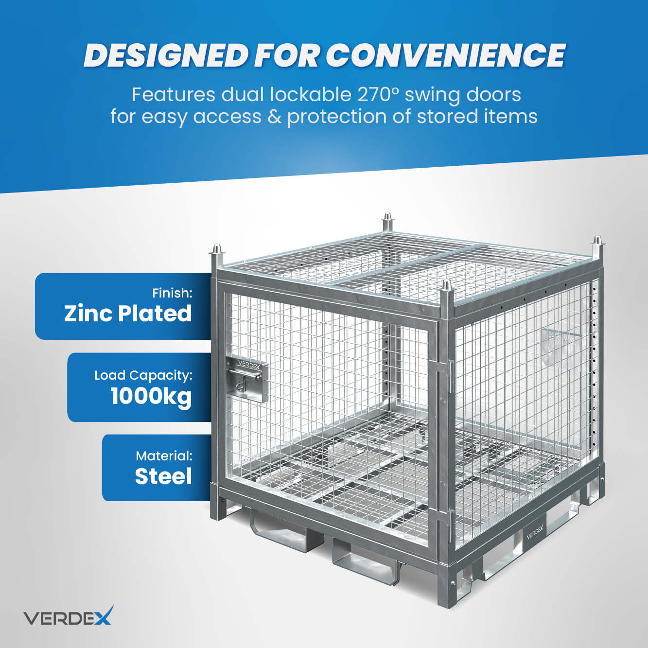 Configurable Standard Height Lockable Cage with Stacking Roof