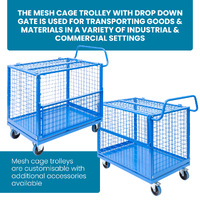 Mesh Cage Trolley with Drop Down Gate & Lockable Lid