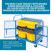 Mesh Cage Trolley with Lockable Double Swing Mesh Doors & Lockable Lid