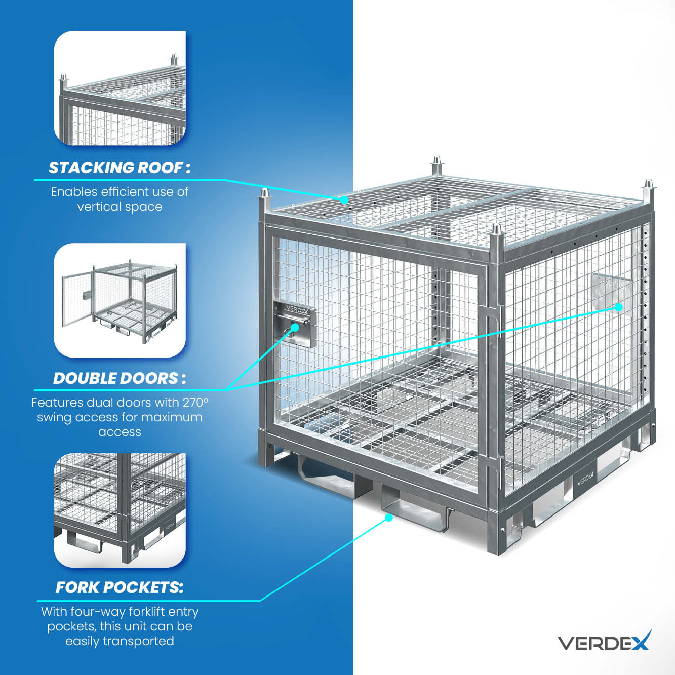 Configurable Standard Height Lockable Cage with Stacking Roof