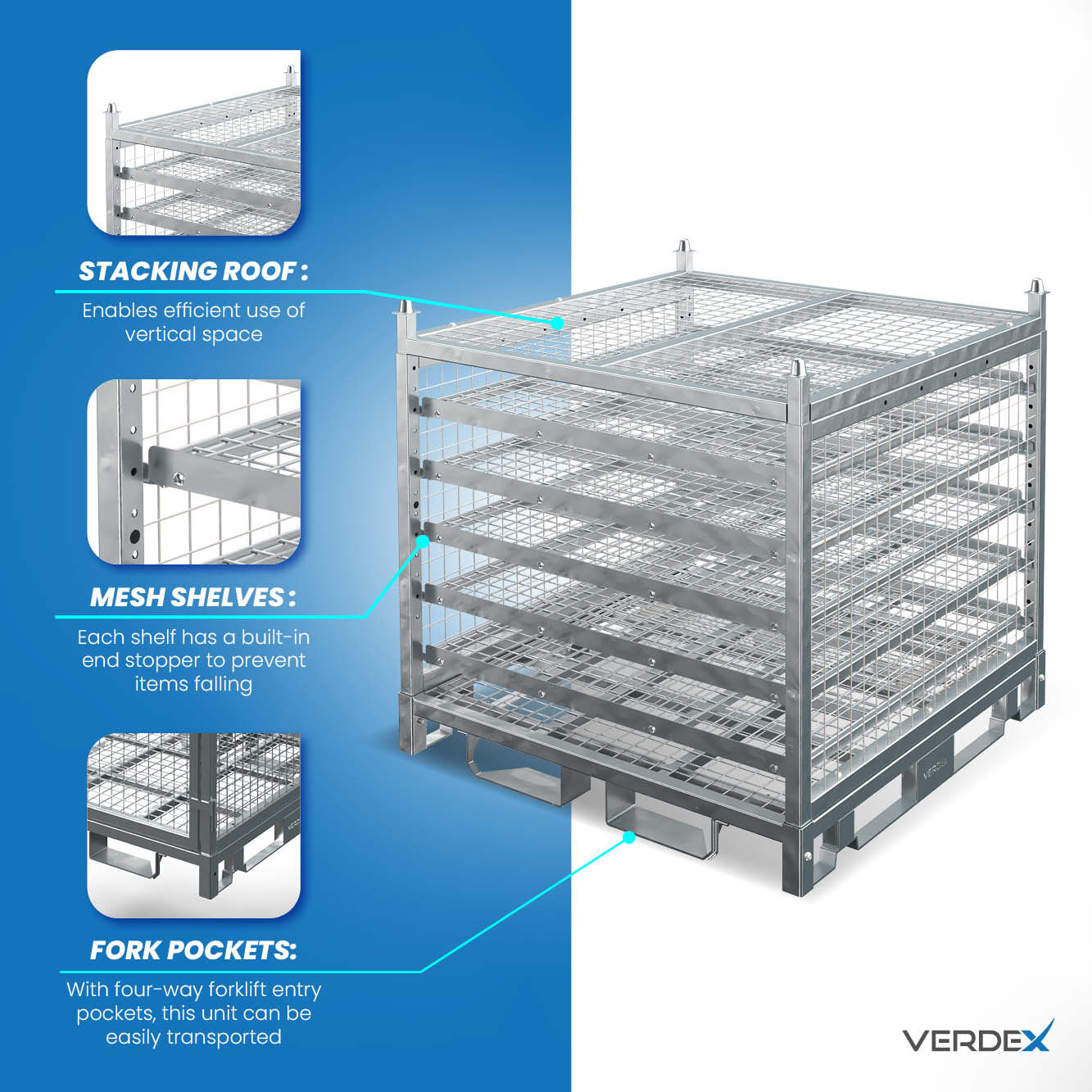 Configurable Standard Height Cage with Shelves and Stacking Roof