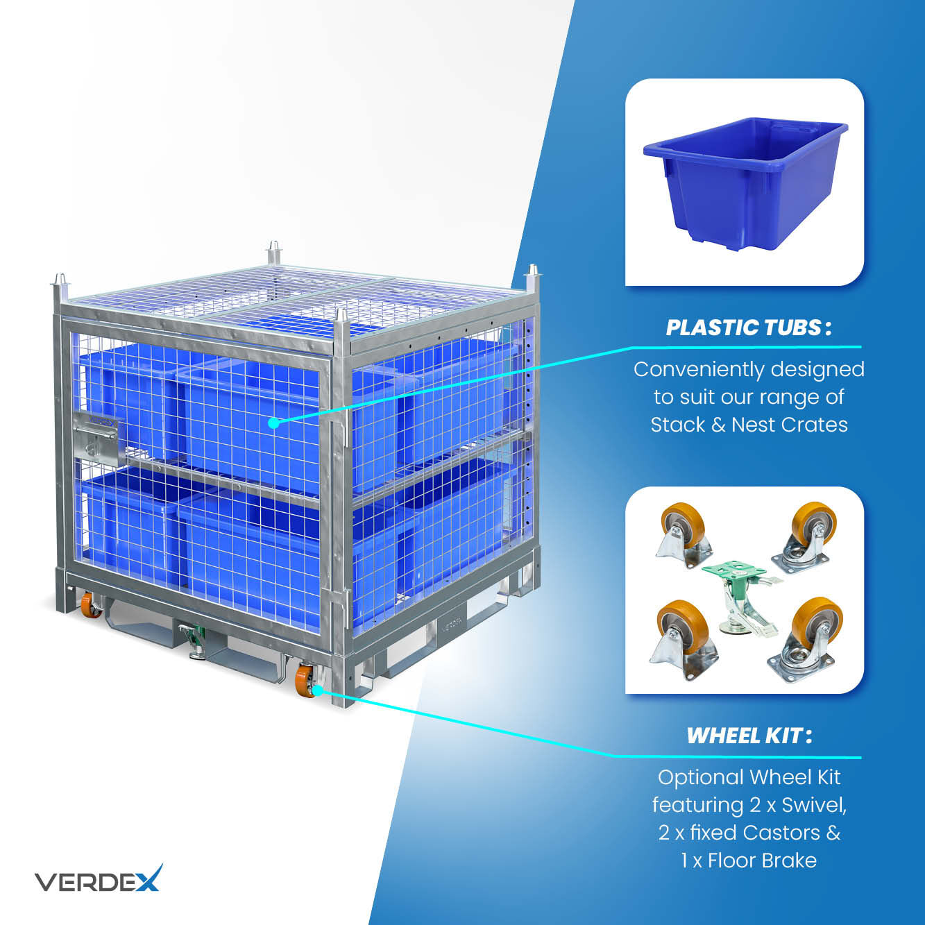 Configurable Standard Height Lockable Cage with Shelves and Stacking Roof