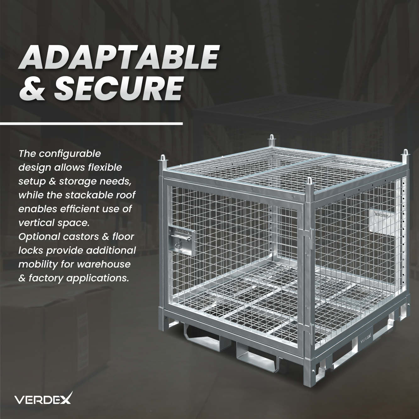 Configurable Standard Height Lockable Cage with Stacking Roof