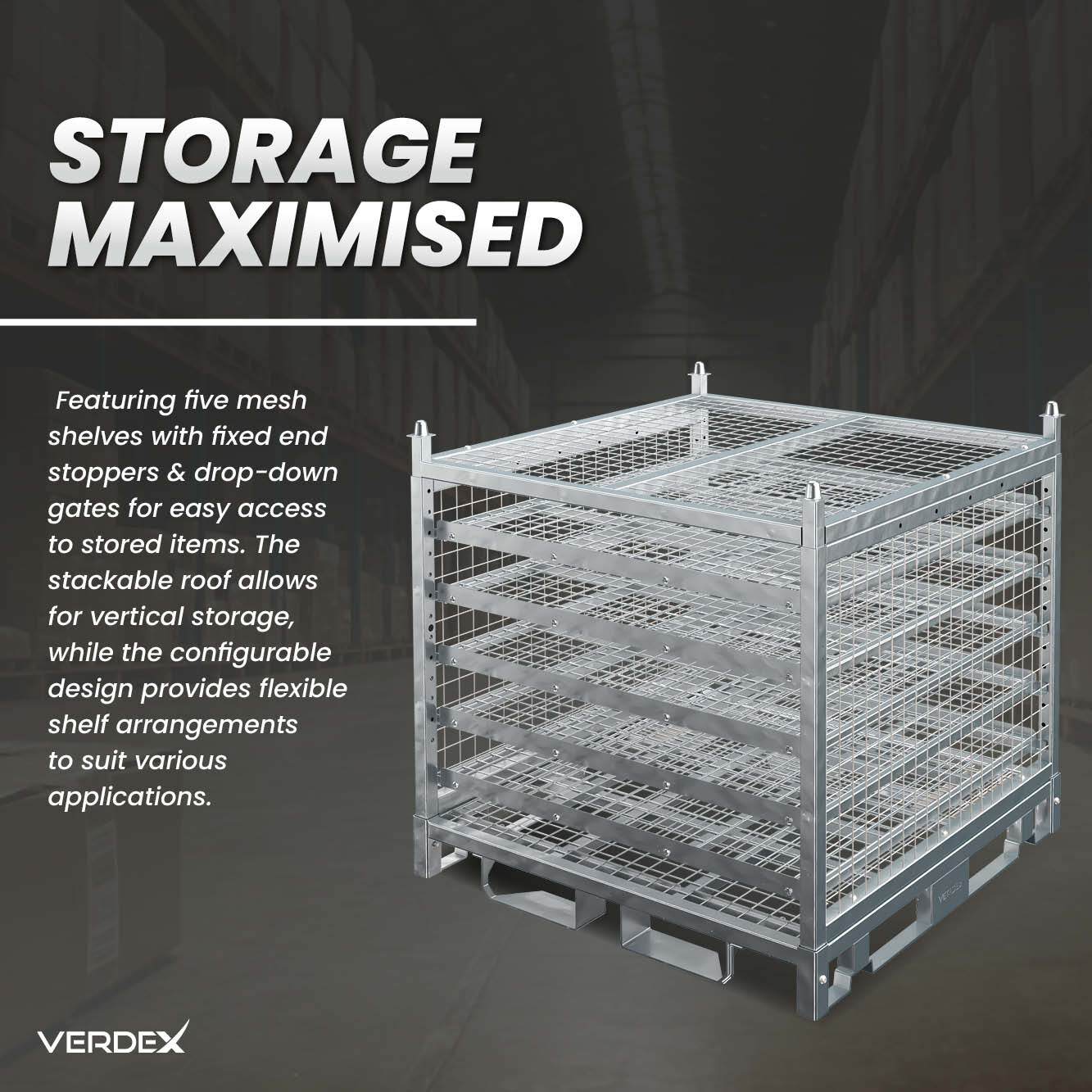 Configurable Standard Height Cage with Shelves and Stacking Roof
