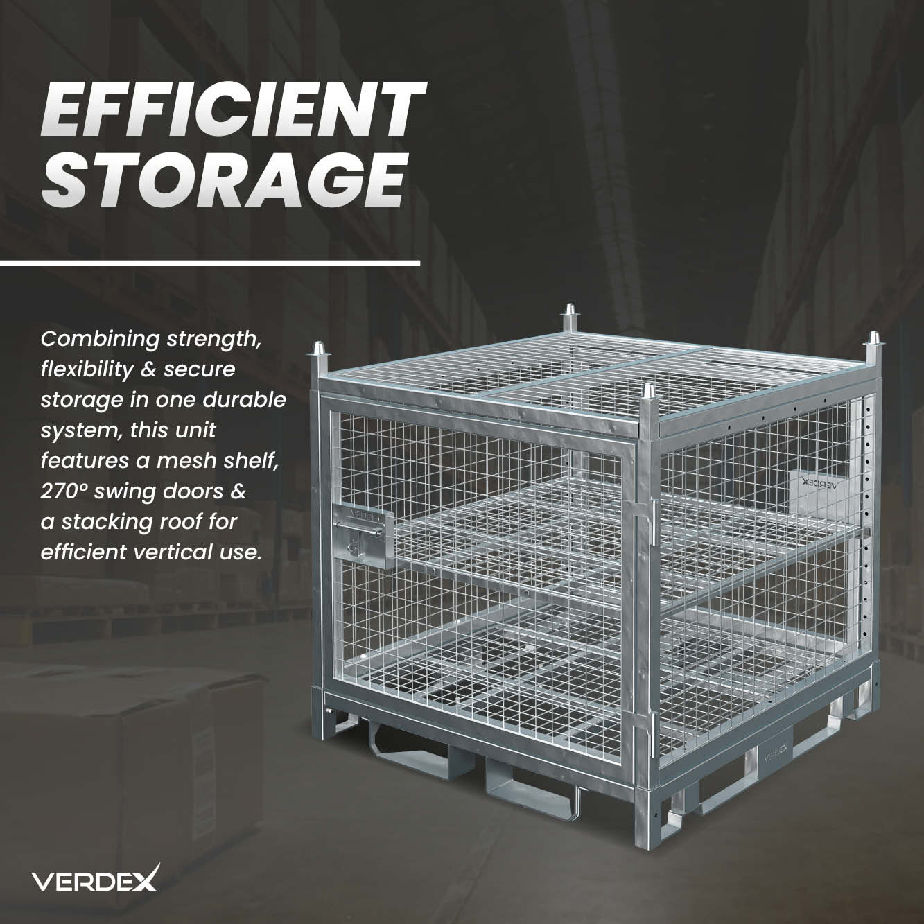Configurable Standard Height Lockable Cage with Shelves and Stacking Roof