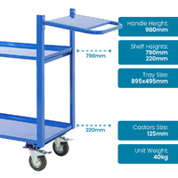 General Purpose 2 Tier Trolley (with Extended Handle & Writing Shelf)