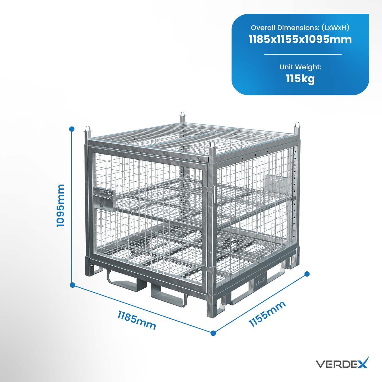 Configurable Standard Height Lockable Cage with Shelves and Stacking Roof