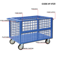 Cage Trolley (with fold down side) - Wire cage with hinged lid