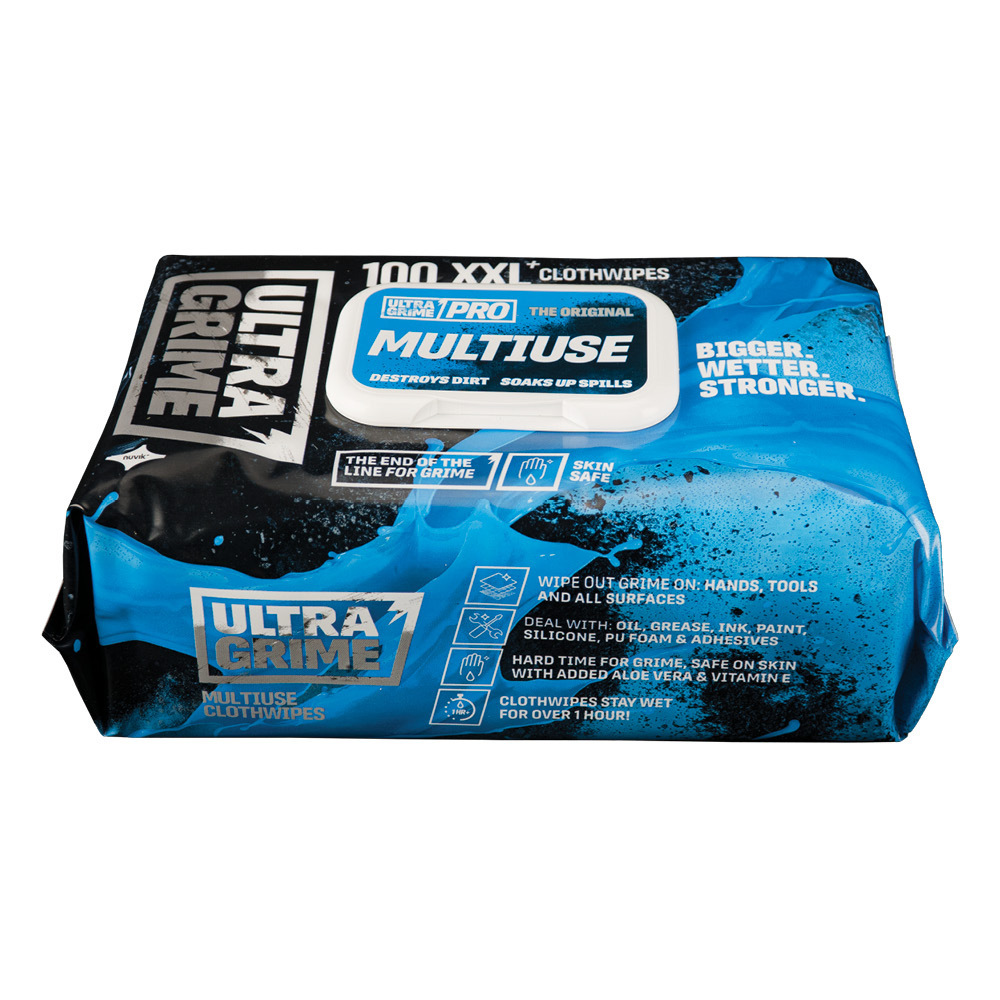 Ultragrime Blue Multi-Use Cloth Wipes (100 Wipes per pack)