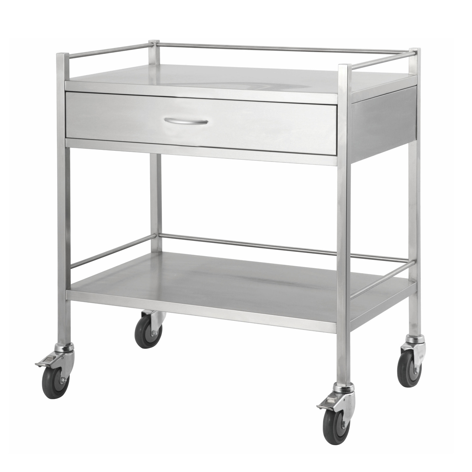 Double Stainless Steel Instrument Trolley (with 1 Drawer)