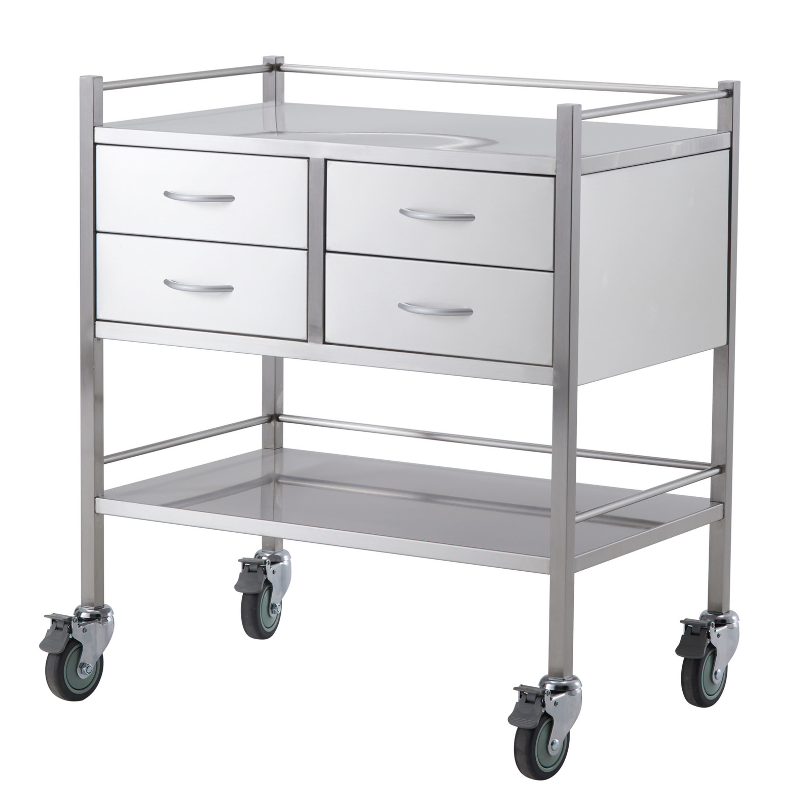 Double Stainless Steel Instrument Trolley (with 4 Drawers 2 over 2)