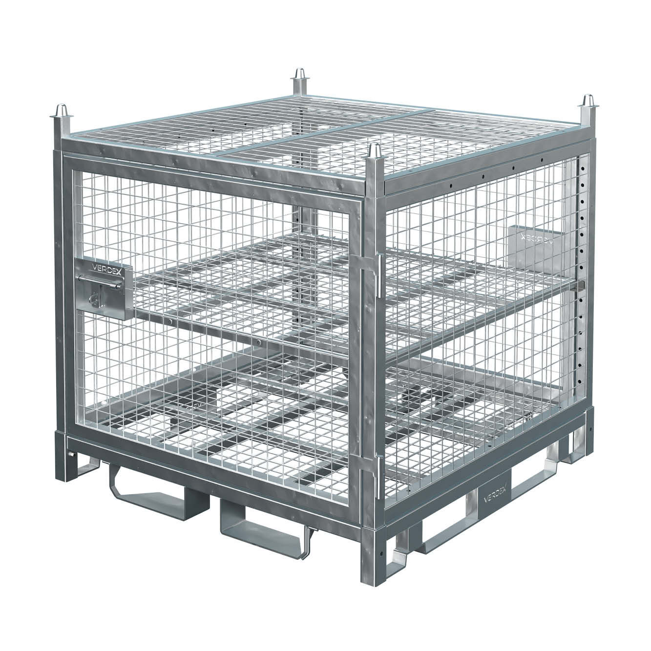 Configurable Standard Height Lockable Cage with Shelves and Stacking Roof