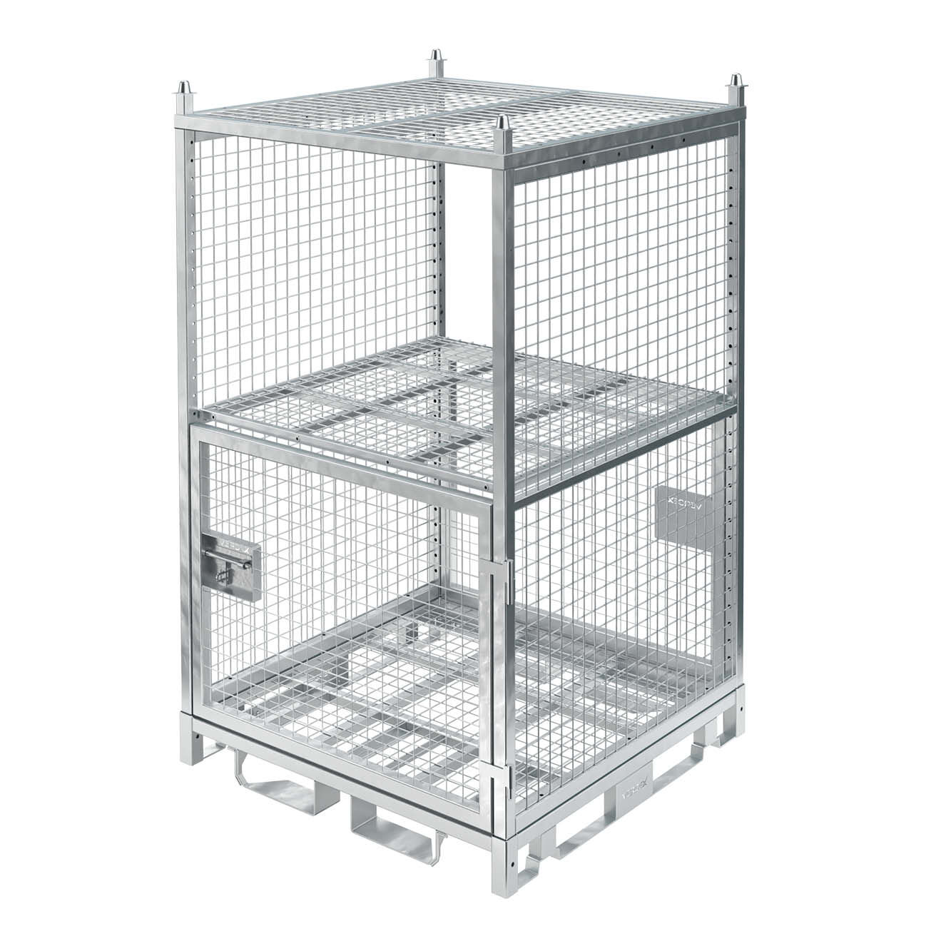 Configurable Full Height Lockable Cage with Shelves and Stacking Roof