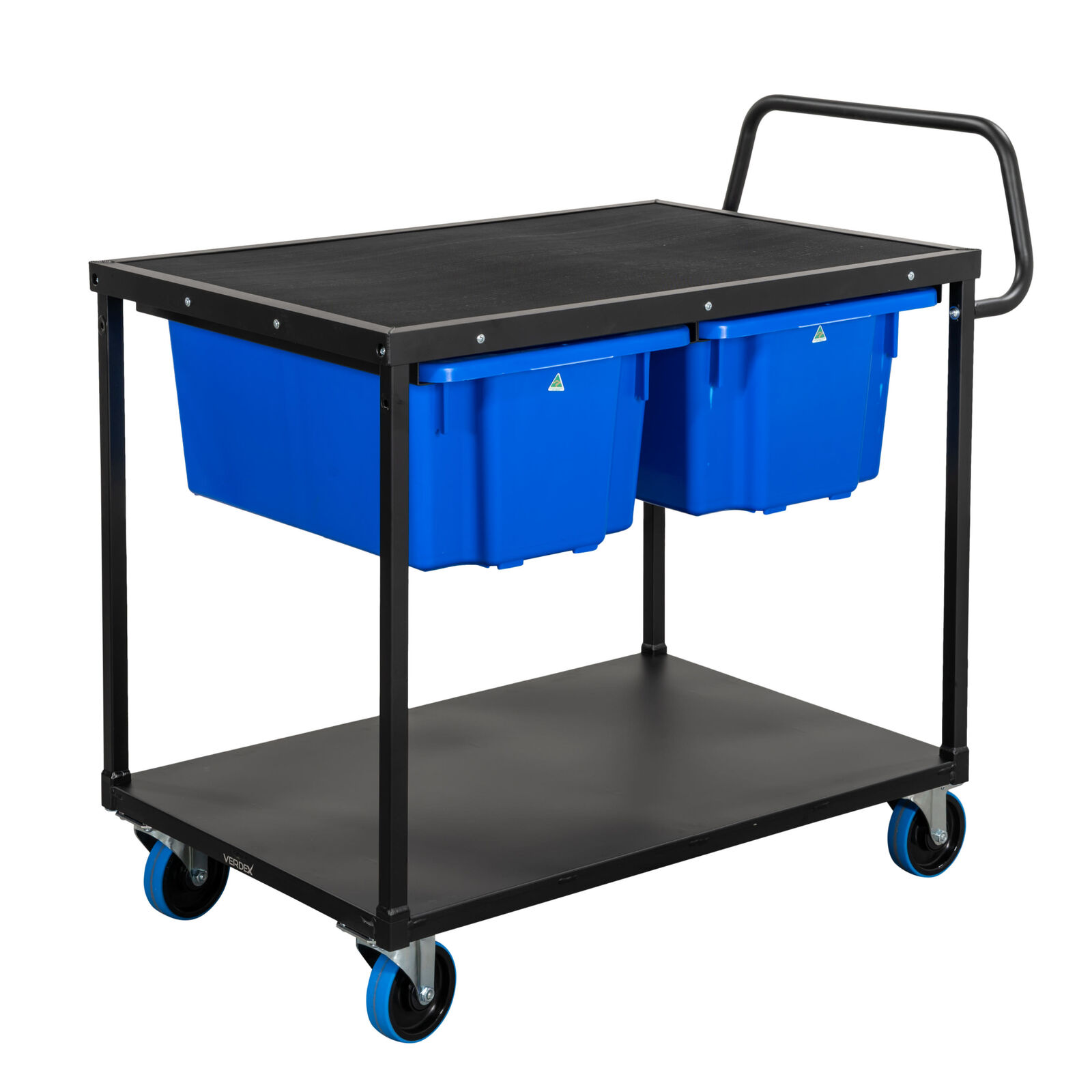2 Tier Aluminum Trolley (with Undershelf Rail & 2 x No.10 Blue Bins)