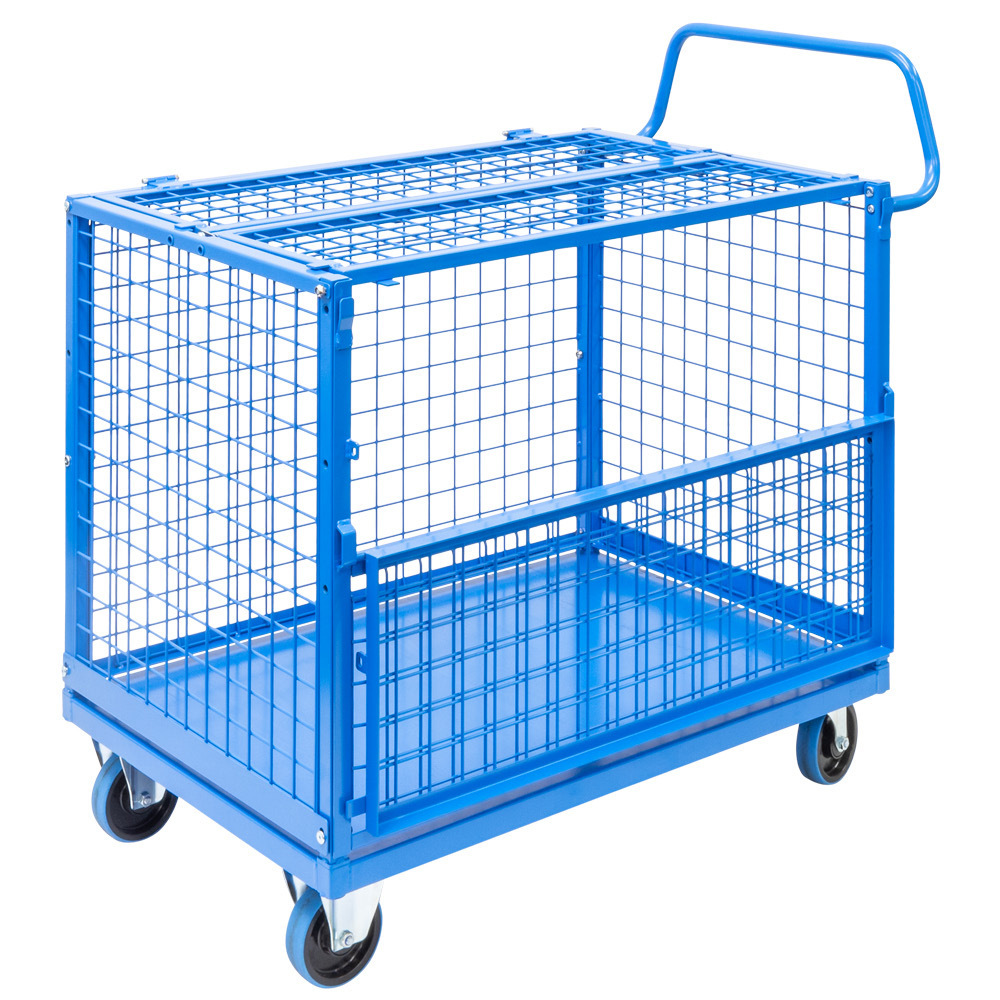 Mesh Cage Trolley with Drop Down Gate & Lockable Lid