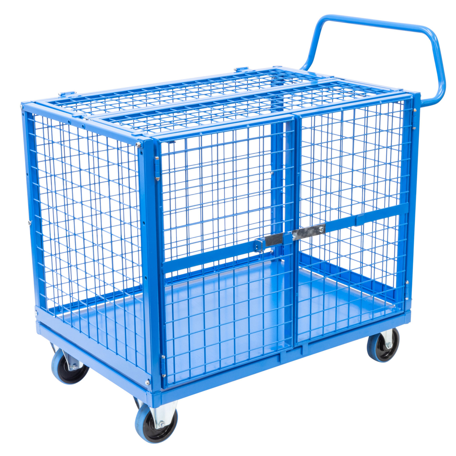 Mesh Cage Trolley with Lockable Double Swing Mesh Doors & Lockable Lid