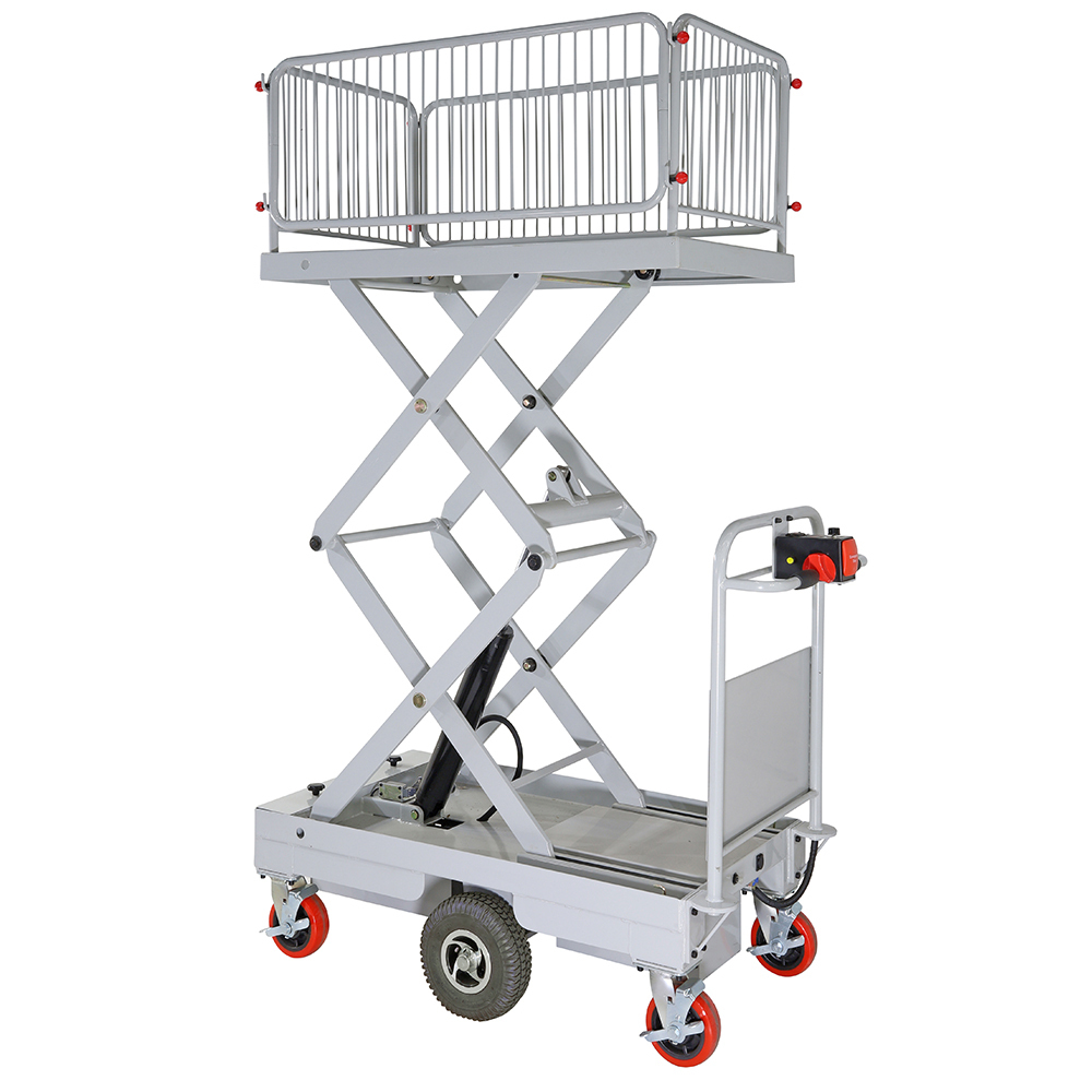 Self Propelled Electric Scissor Lift Trolley with Cage (double scissor)