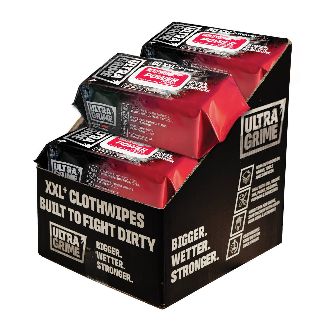 UltraGrime Red Power Wipes (80 Wipes per pack / Carton of 6 packs)