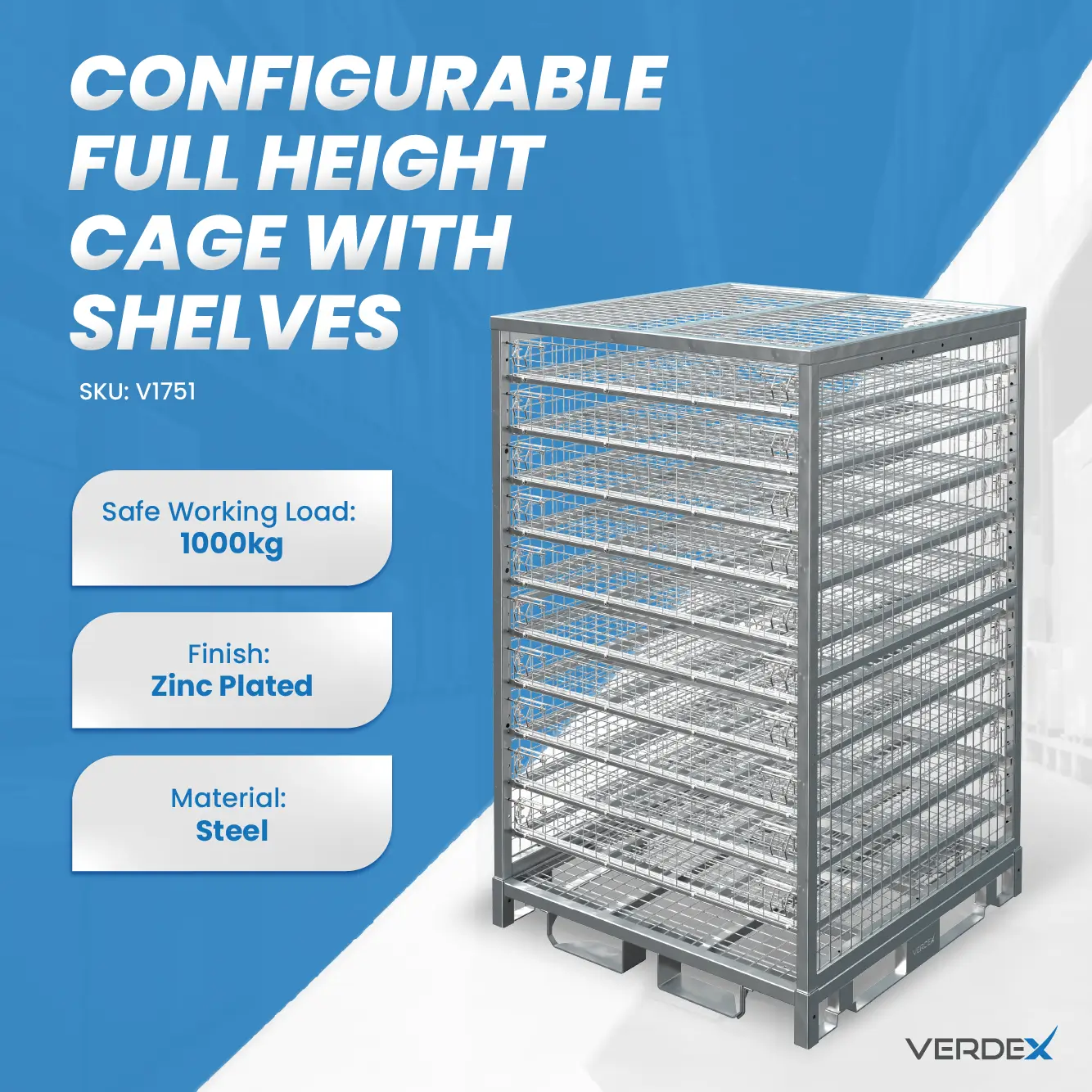V1751 Configurable Full Height Cage With Shelves Product