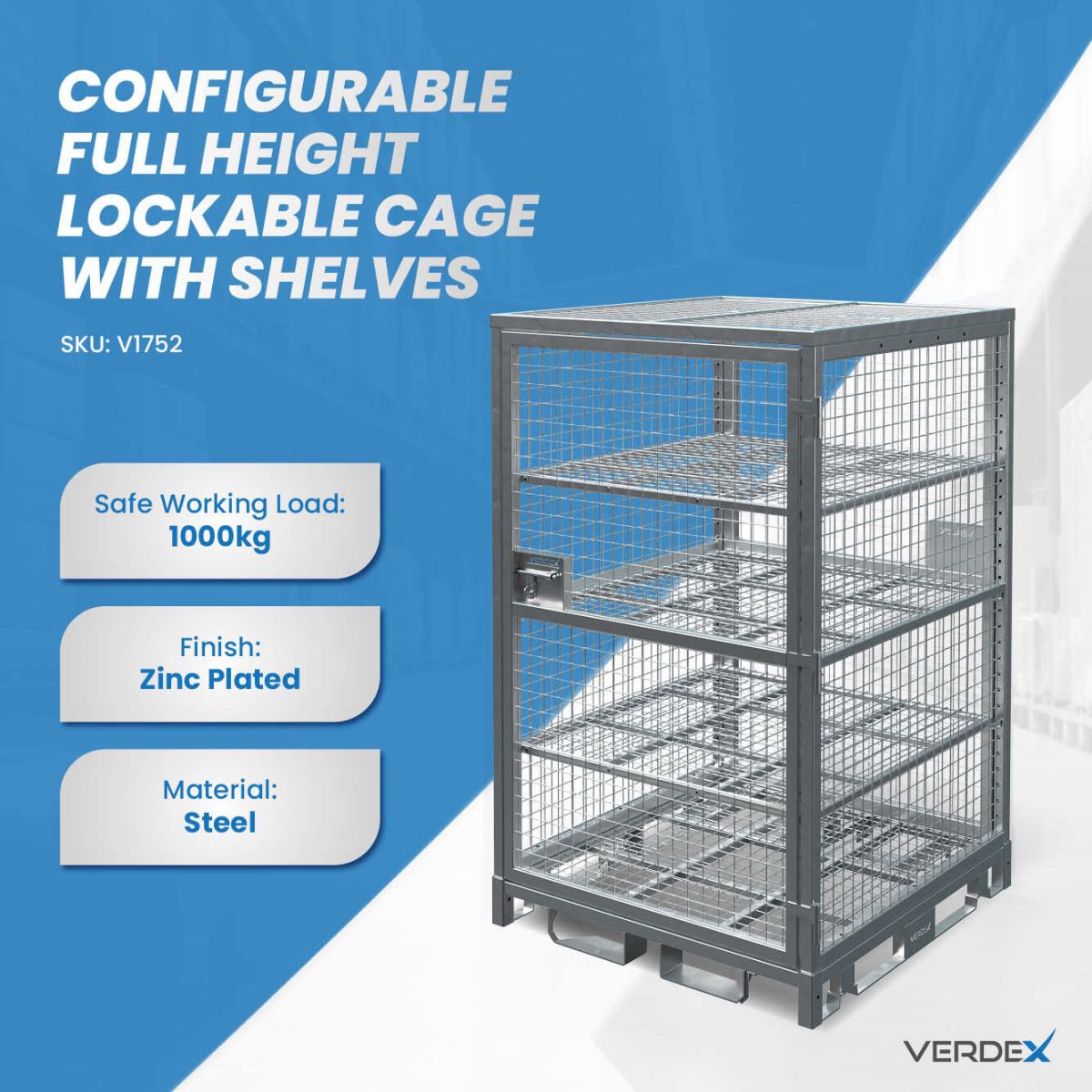 V1752 Configurable Full Height Lockable Cage With Shelves Product