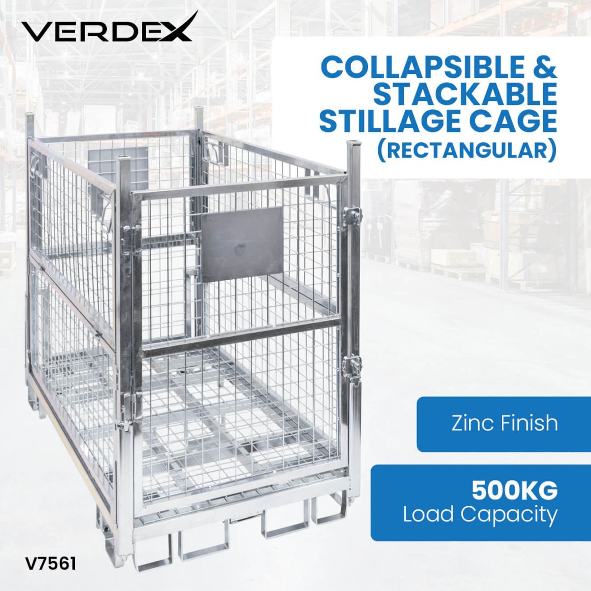 Collapsible & Stackable Stillage Cage (Rectangular) product image (V7561).