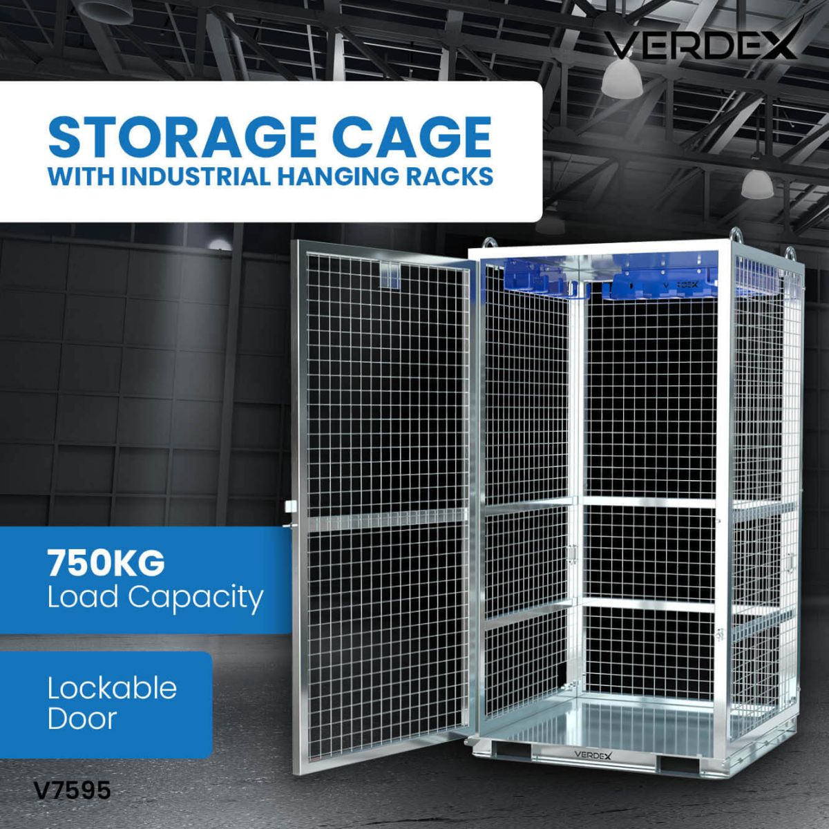 Storage Cage with Industrial Hanging Racks product image (V7595).