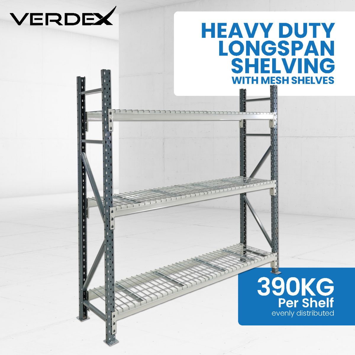 V8030P Heavy Duty Mesh Longspan Shelving product image.