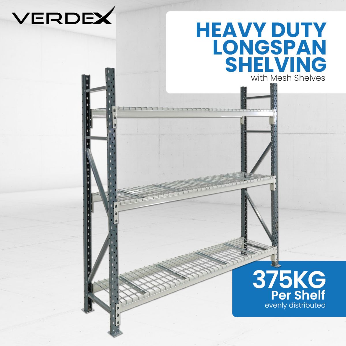 V8032P Heavy Duty Mesh Longspan Shelving product image.