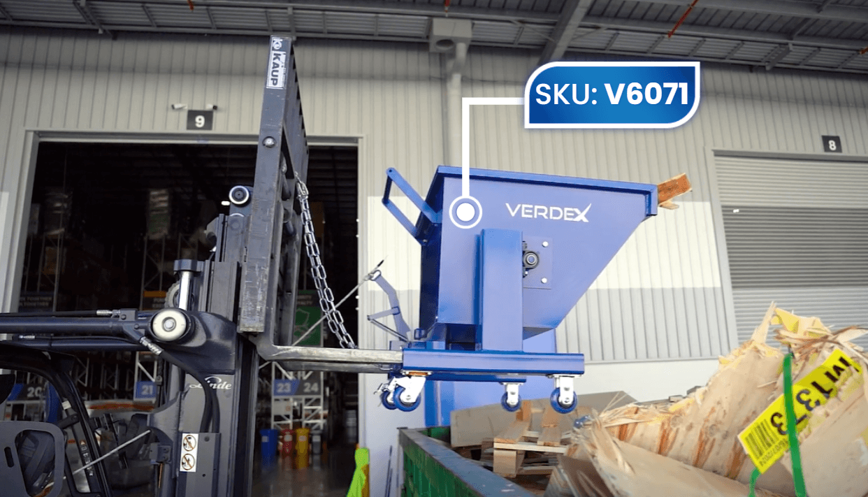 Blue 300L Forklift Tipping Bin Lifted By Forklift With Waste