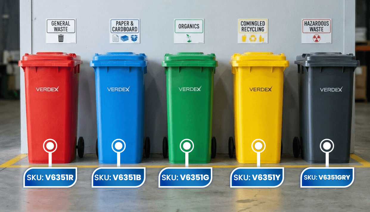 Coloured Plastic Wheelie Bin 120L Range Indoor Warehouse