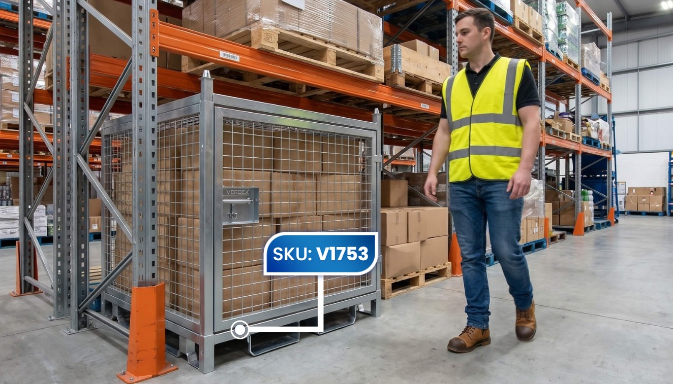 Configurable Standard Height Lockable Cage Stored In Warehouse Pallet Racking