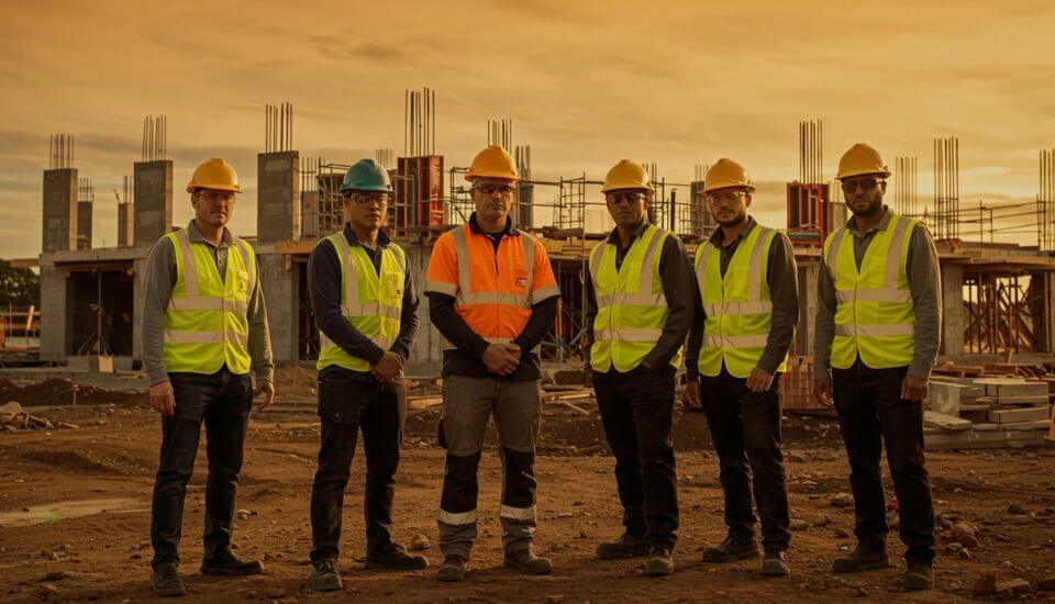 construction managers engineers standing on construction site in early stages