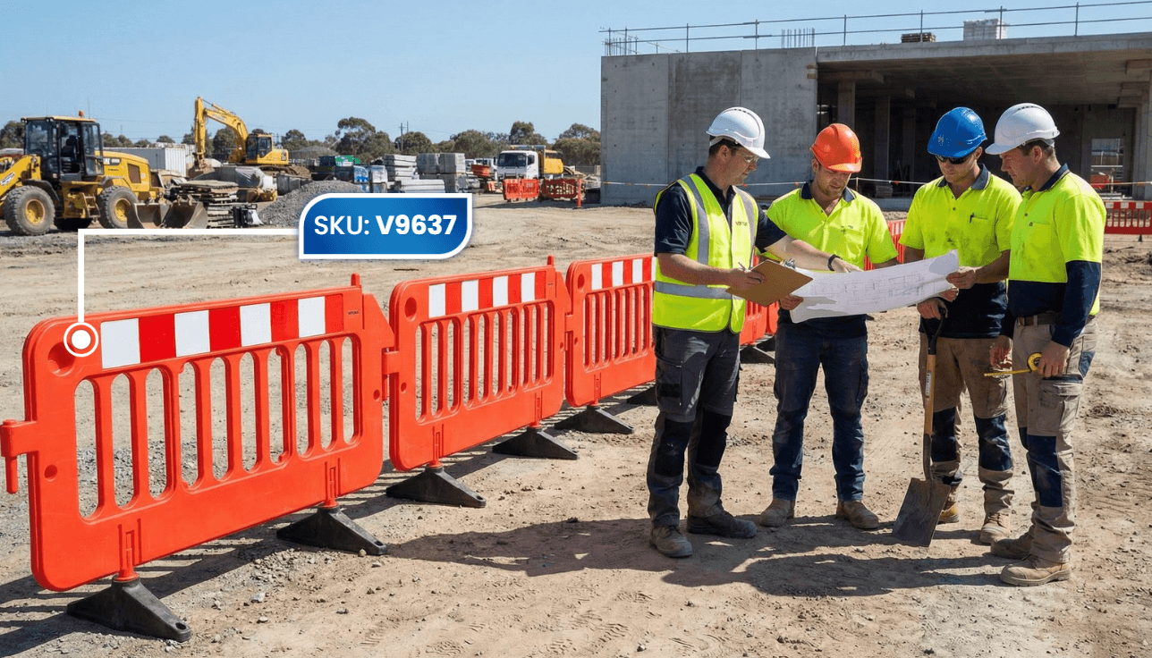 Construction Site Workers Planning Crowd Control Barriers