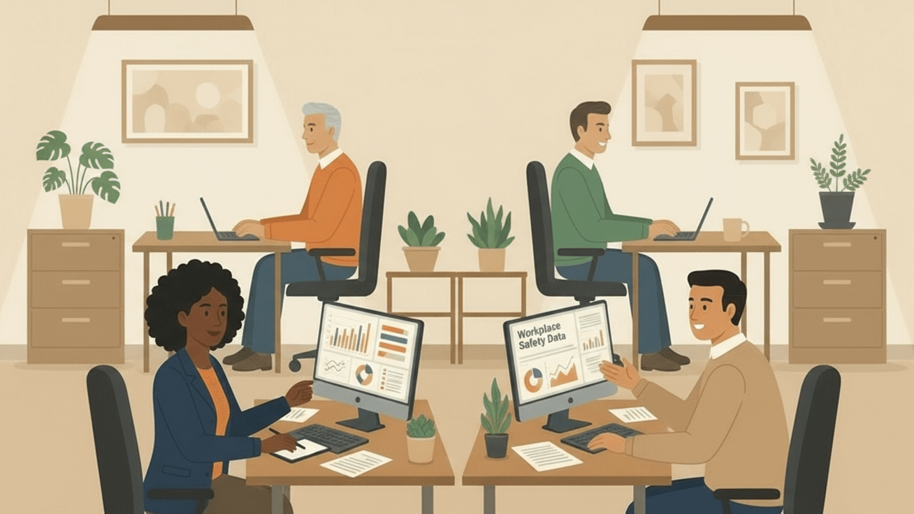 corporate employees researching data office workplace