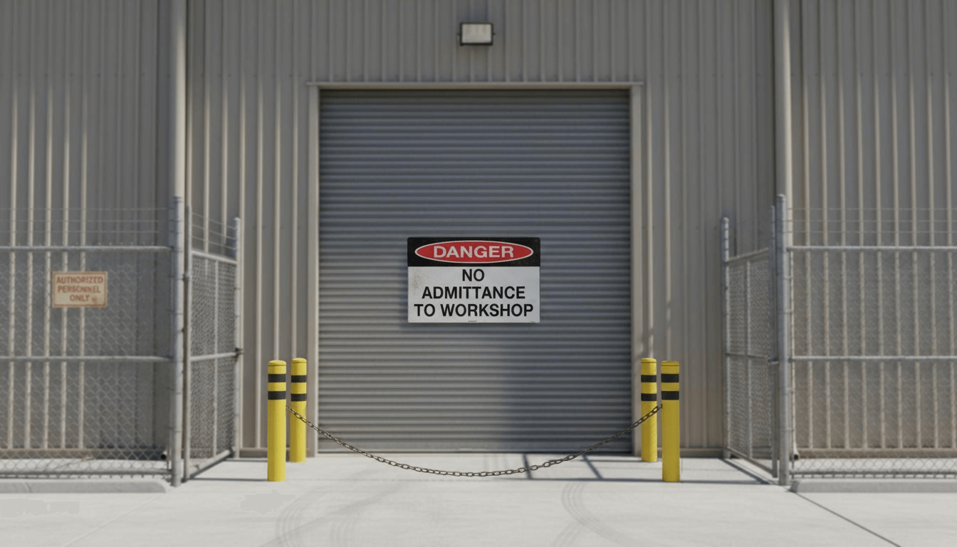 danger no admittance to workshop safety sign industrial facility