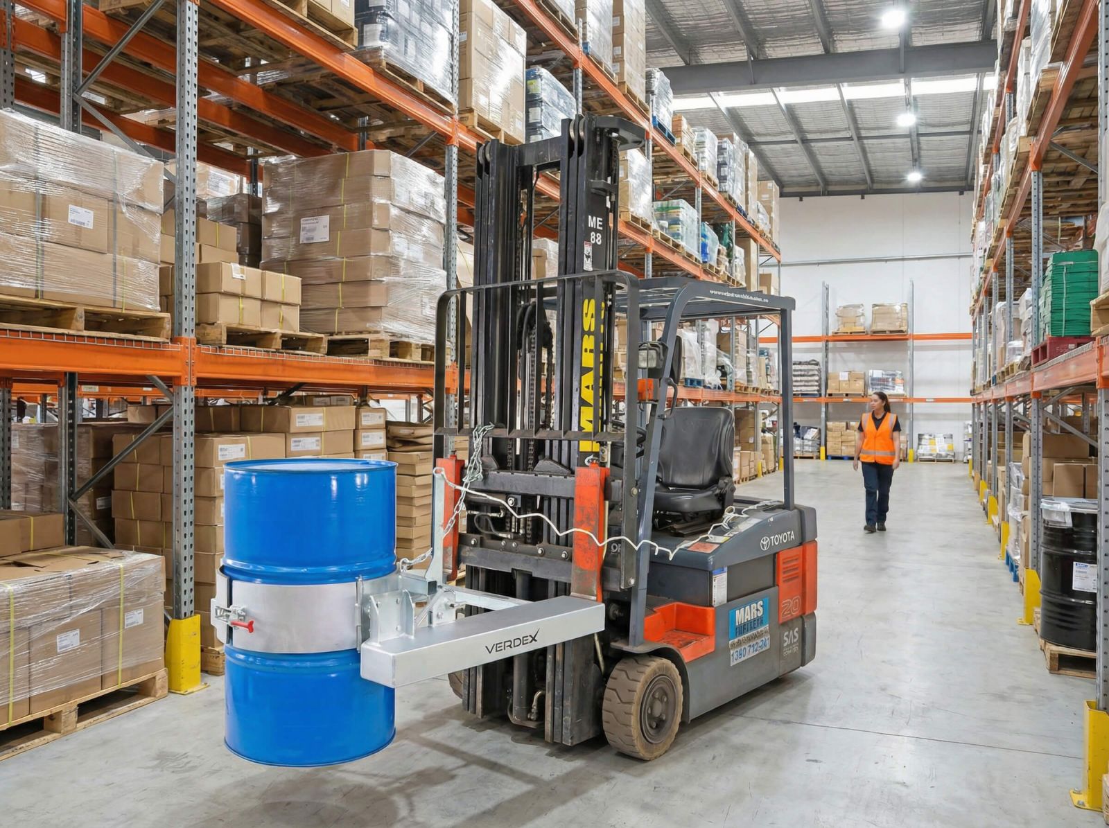 Drum Tipper Dumper Attached To Forklift Warehouse Member