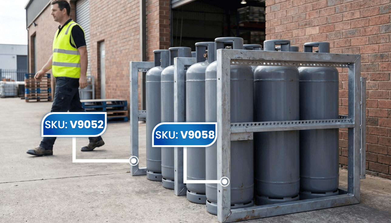 gas cylinder storage bays 900mm deep factory warehouse outdoor setting