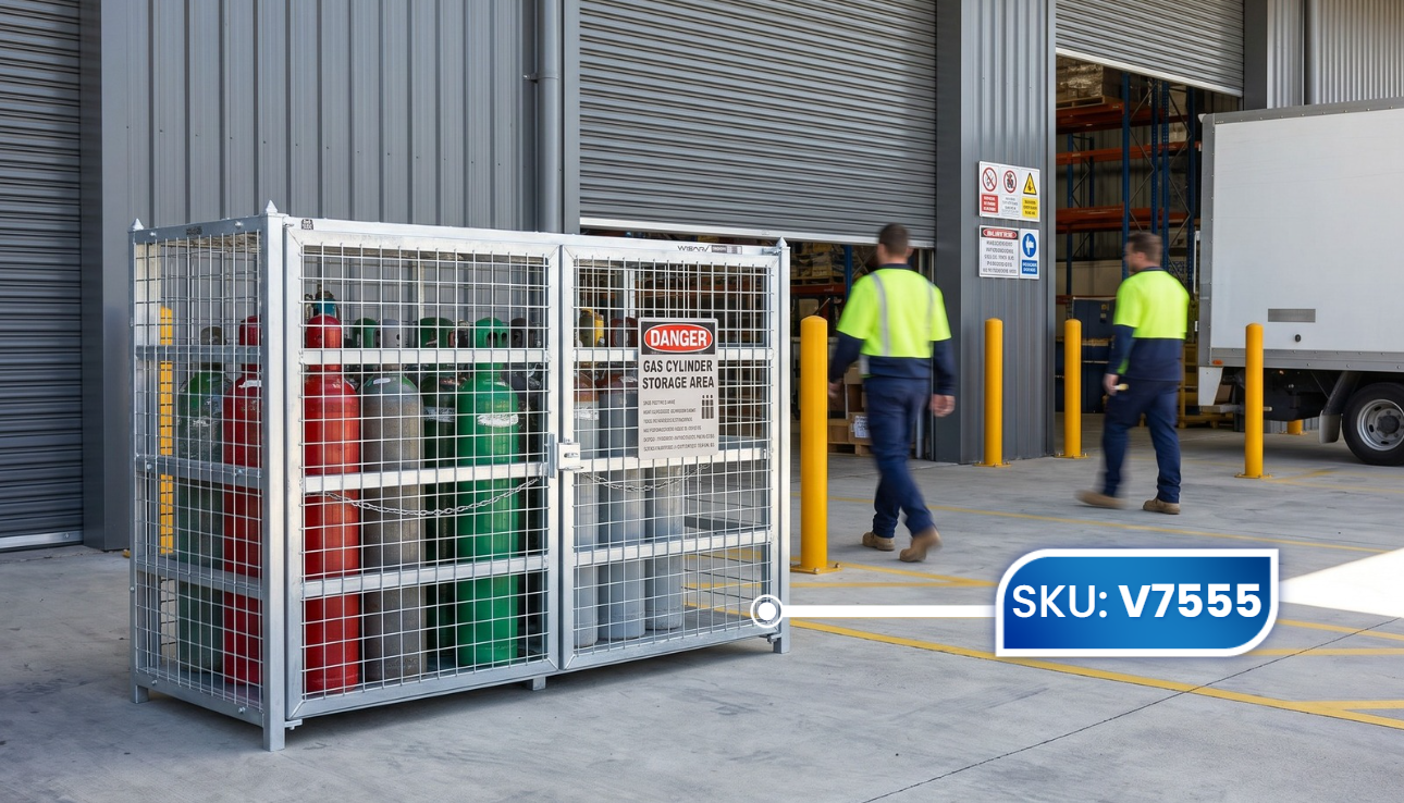 Heavy Duty Lockable Gas Cylinder Cage Outdoor Warehouse Environment