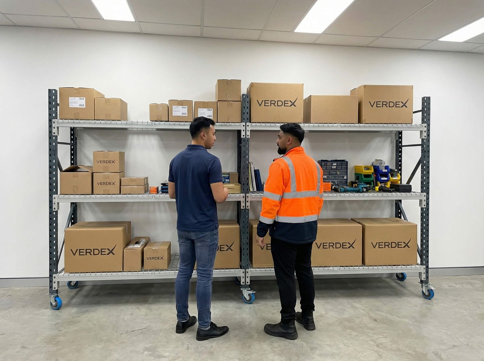 Heavy Duty Longspan Shelving With Mesh Add On Bay Castors Inventory Management