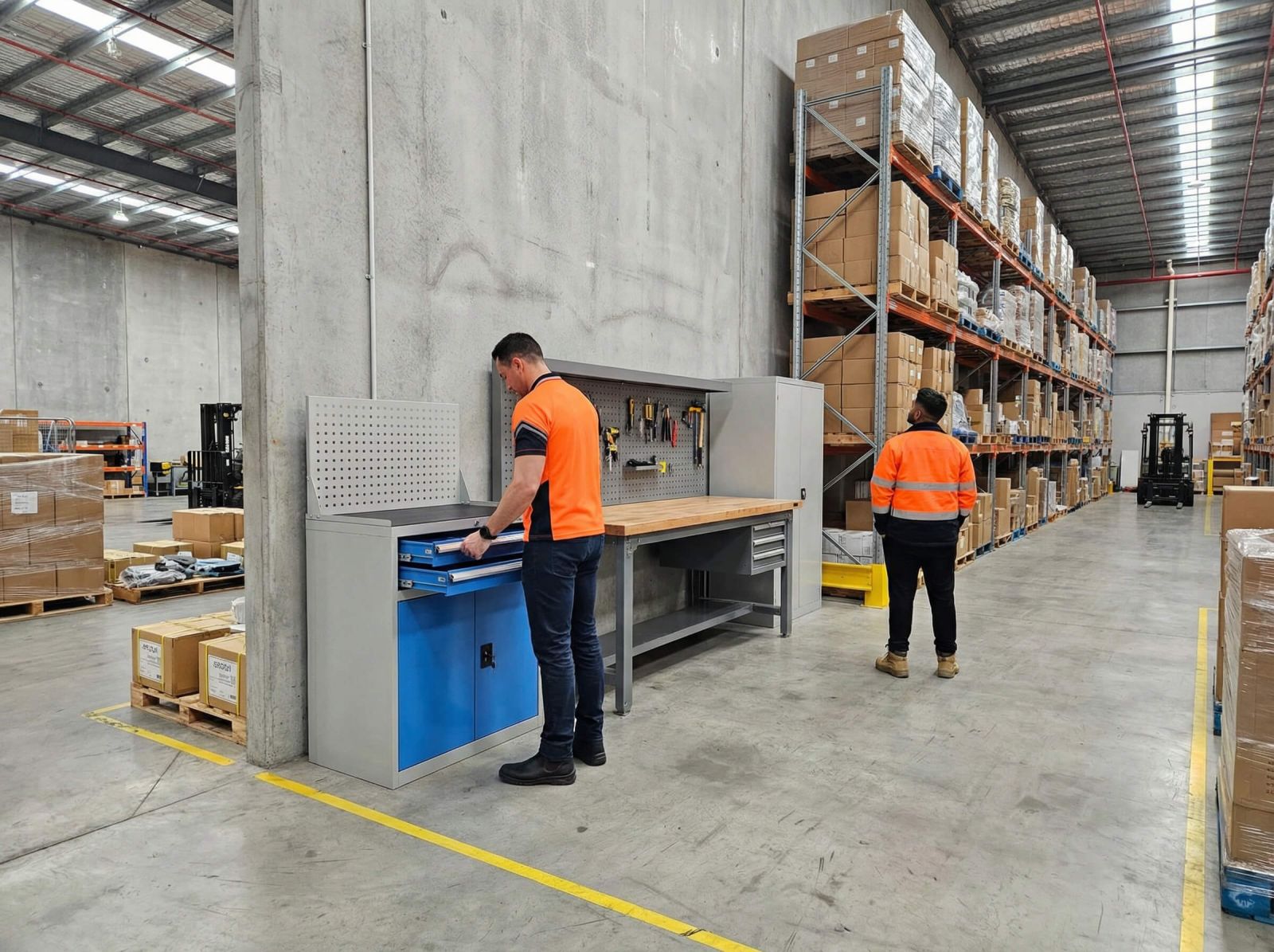 Industrial Cabinet With 2 Drawers Warehouse Setup
