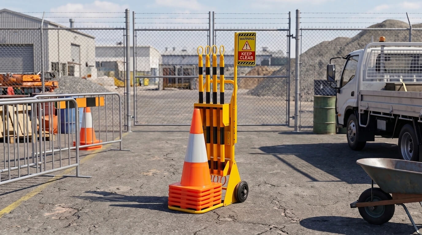 Industrial Outdoor Yard Traffic Cone Trolley With Extension Bar Holder