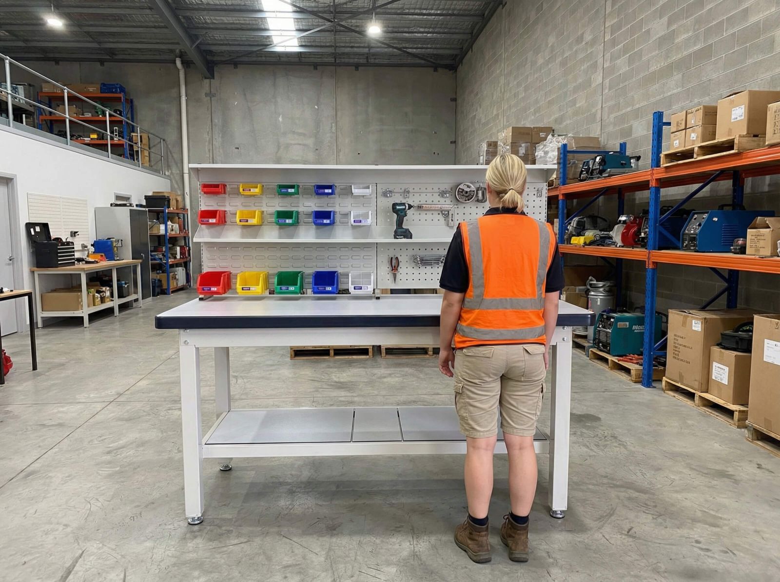 Louvre Panel Attached Industrial Workbench Warehouse