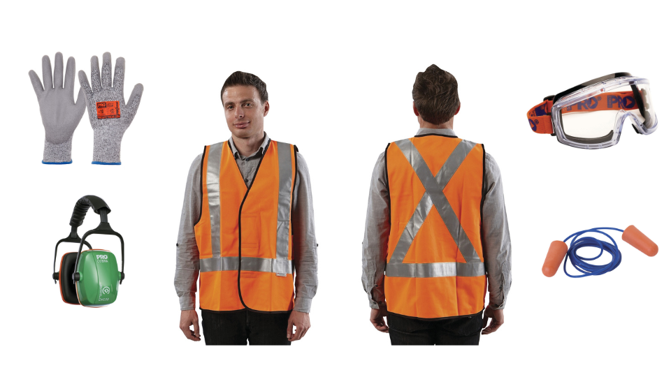 male model safety vest with ppe gear