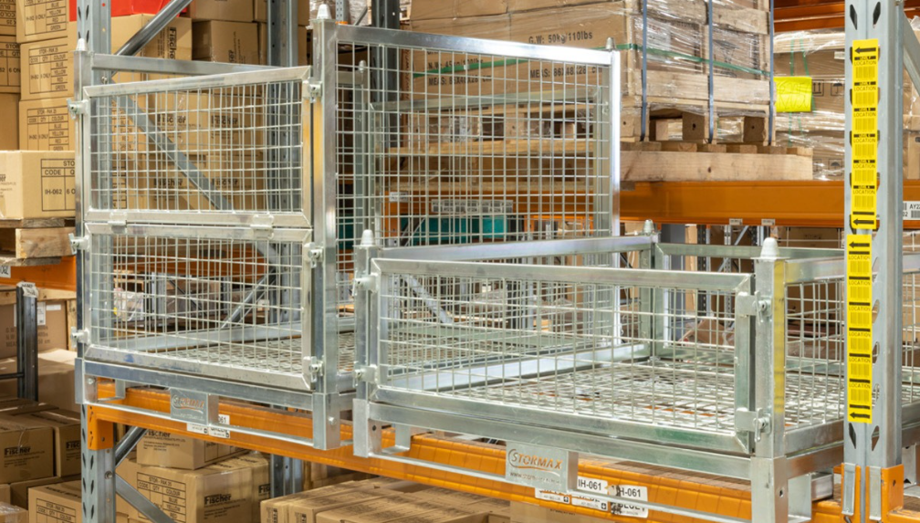 Mesh Storage Transport Cage On Pallet Racking Warehouse Storage